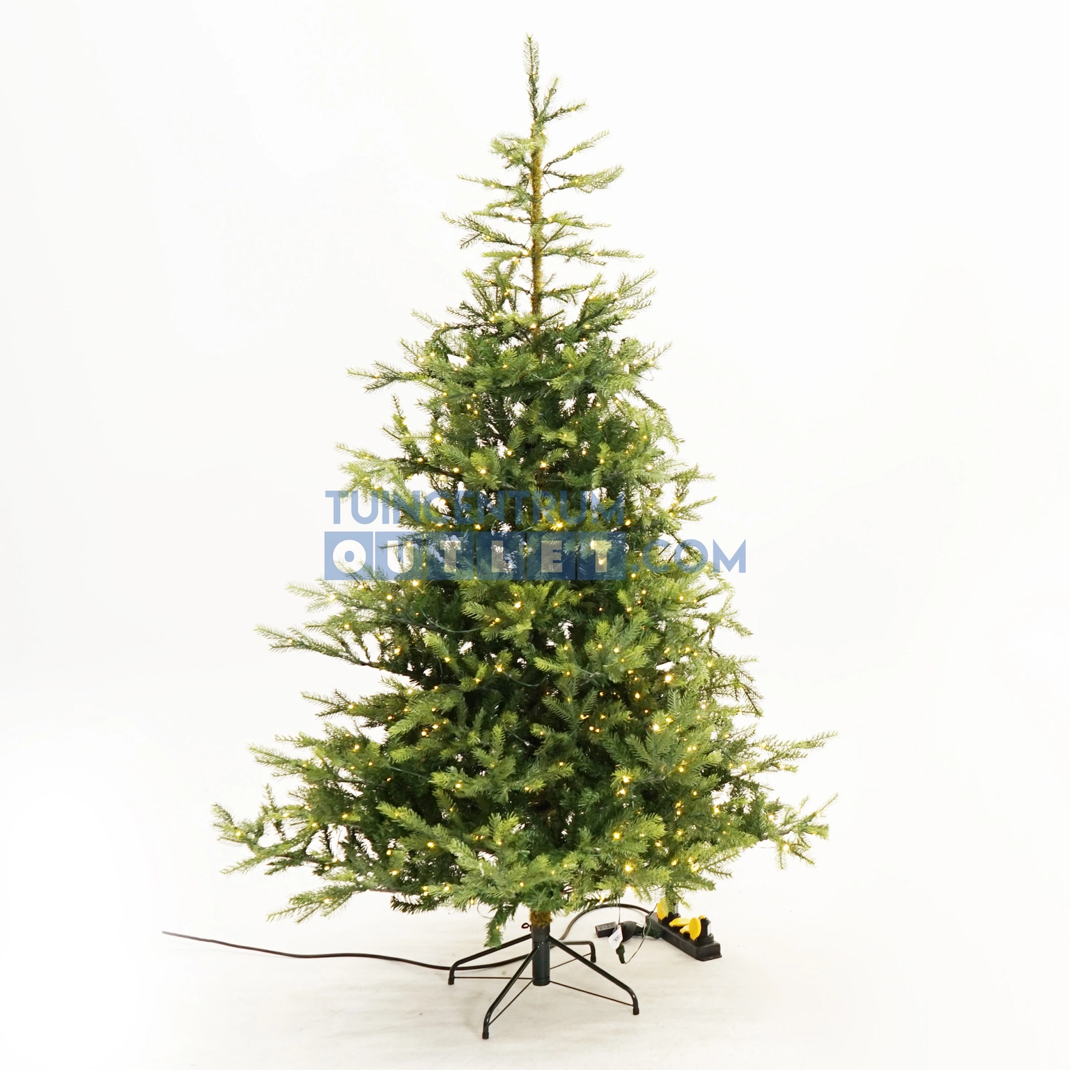 Kunstkerstboom Grandis Fir Prelit 210 Cm Hoog Groen Wit 550 Lampjes