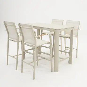 Barset Eos met 4x barstoel Quenza crème, Vita tuinmeubelen, Tuincentrumoutlet.com