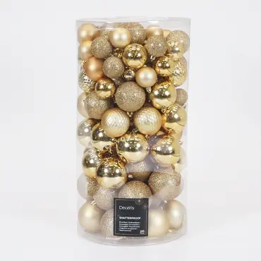 Decoris Kerstbal kunststof d6cm ass 100st  goud - afbeelding 1