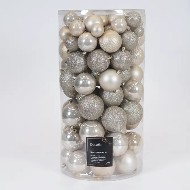 Decoris Kerstbal kunststof d6cm ass 100st pearl - afbeelding 1