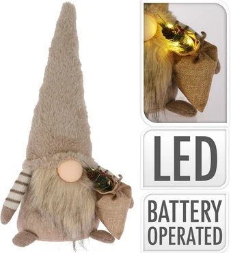 GNOME MET LED PLUCHE 38CM BEIG