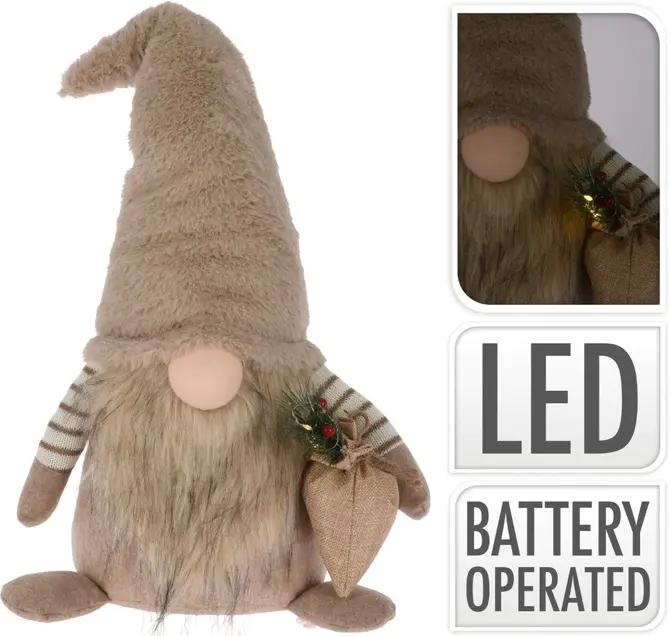 GNOME MET LED PLUCHE 52CM BEIG