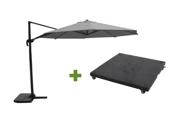 Grote Zweefparasol Virgo Antraciet 3,5M met verrijdbare 90kg voet, Lesli Living, Tuincentrum Outlet