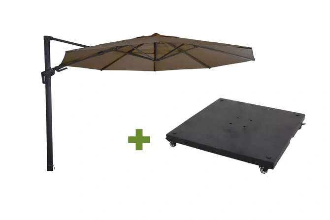 Grote Zweefparasol VirgoFlex Taupe 3,5m met verrijdbare 90kg voet - afbeelding 1