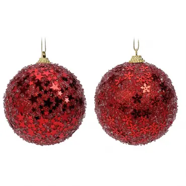 KERSTBAL 80MM GLITTER ROOD