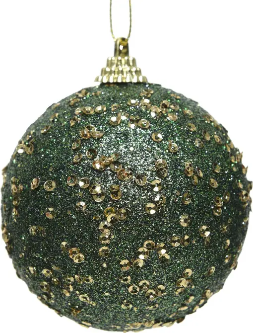 Kerstbal foam d8cm paillet d.groen