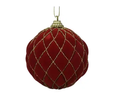 Kerstbal plc d8cm kerstrood/goud - afbeelding 1