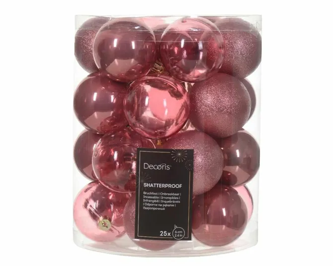 Kerstbalmix plc d6cm 25st v.roze, Decoris, tuincentrumoutlet