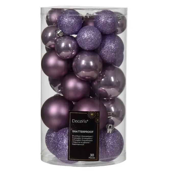 Kerstbalmix plc d6cm 30st k.lila, Decoris, tuincentrumoutlet