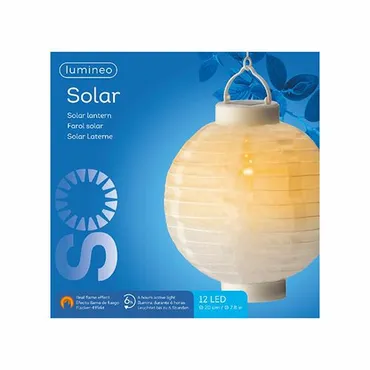 Solar lantaarn nylon d20h23 wit verpakking, Lumineo, tuincentrumoutlet