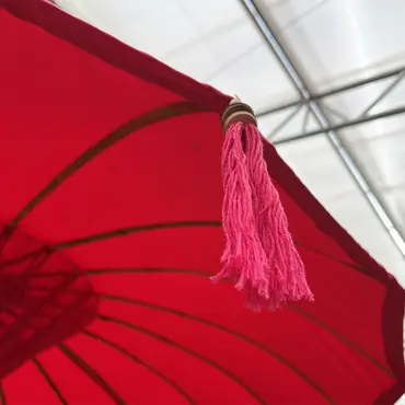 Parasol bali d185h260cm roze detail, van der Leeden, tuincentrumoutlet