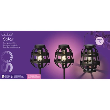 Solar Light (Ø14, H80cm) Zwart - 3 st. - Verpakking, Lumineo, Tuincentrum Outlet