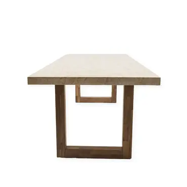 Tuintafel Veltis 250x100cm Travertin met 6x Dining Tuinstoel Bazel Bruin - Tafel zijkant, Vita, Tuincentrum Outlet